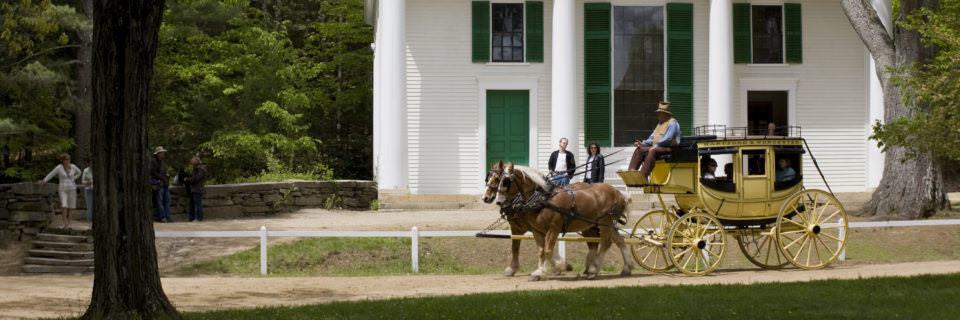 The Stagecoach in front of the Center Meetinghouse at Old Sturbridge Village